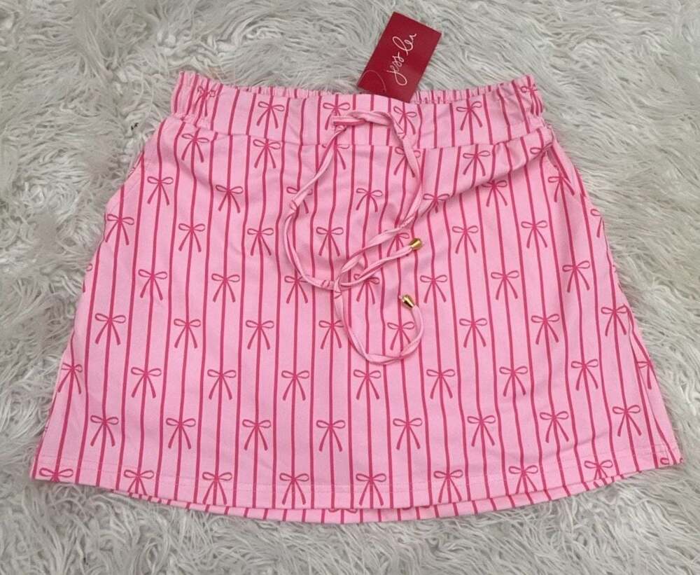 Jess Lea Small Pink Skirt With Bows and Stripes NWT